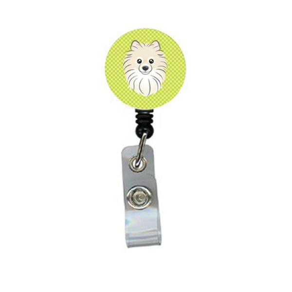Teacher&Aposs Aid Checkerboard Lime Green Pomeranian Retractable Badge Reel TE3451720 - main